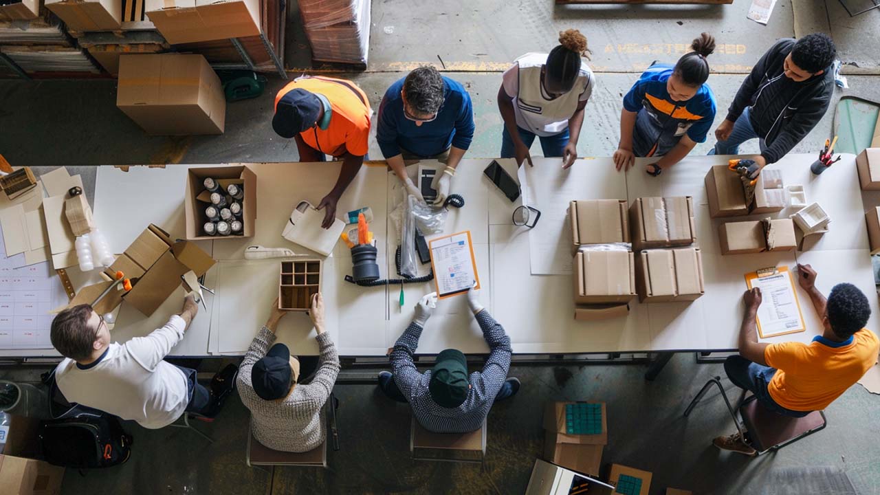 warehouse kitting team working